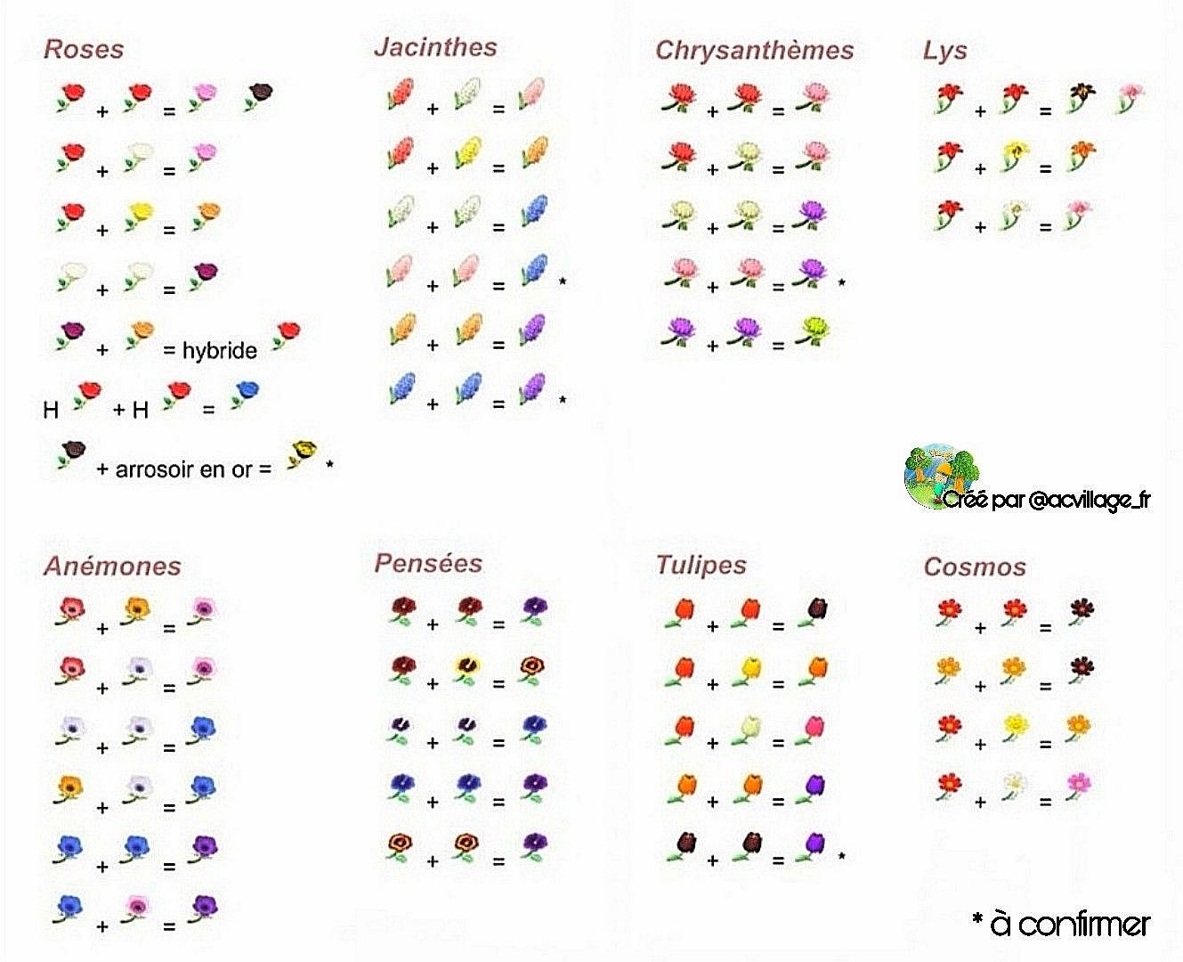 Animal Crossing New Horizons Fleurs hybrides, tous les croisements